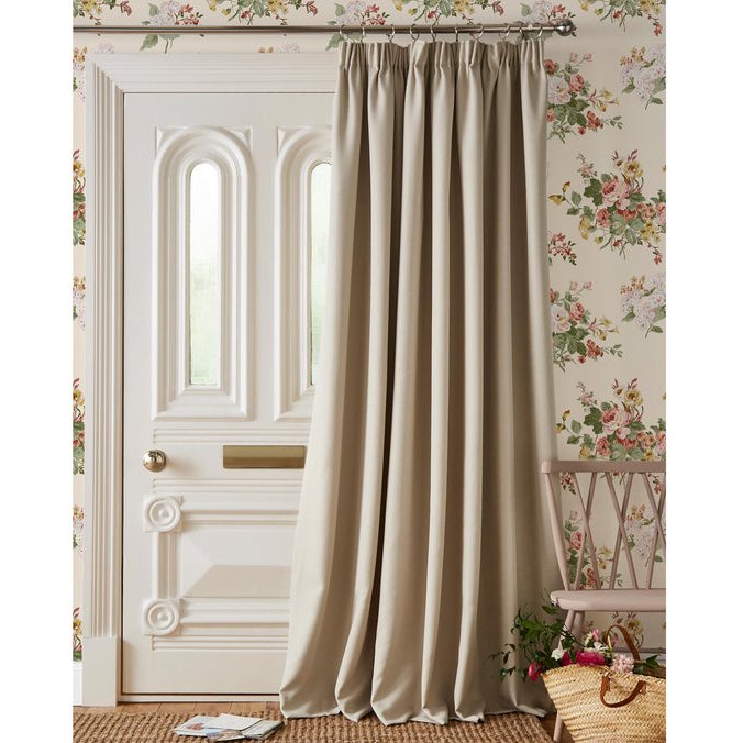 Laura Ashley Stephanie Natural Door Ready Made Curtains hung above a door