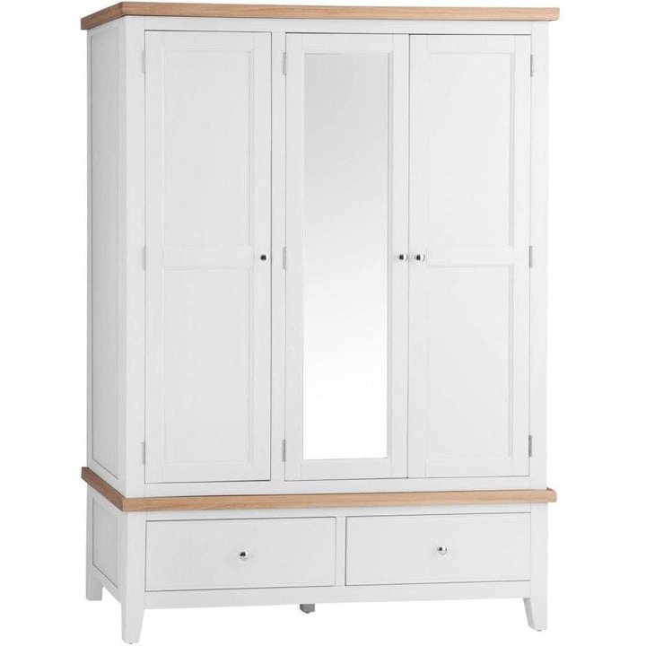 Derwent White 3 Door Wardrobe front angle of the wardrobe on a white background