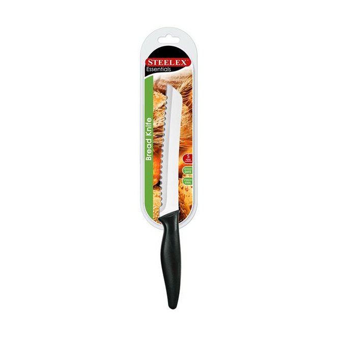 Steelex Essentials Bread Knife in its packaging on a white background