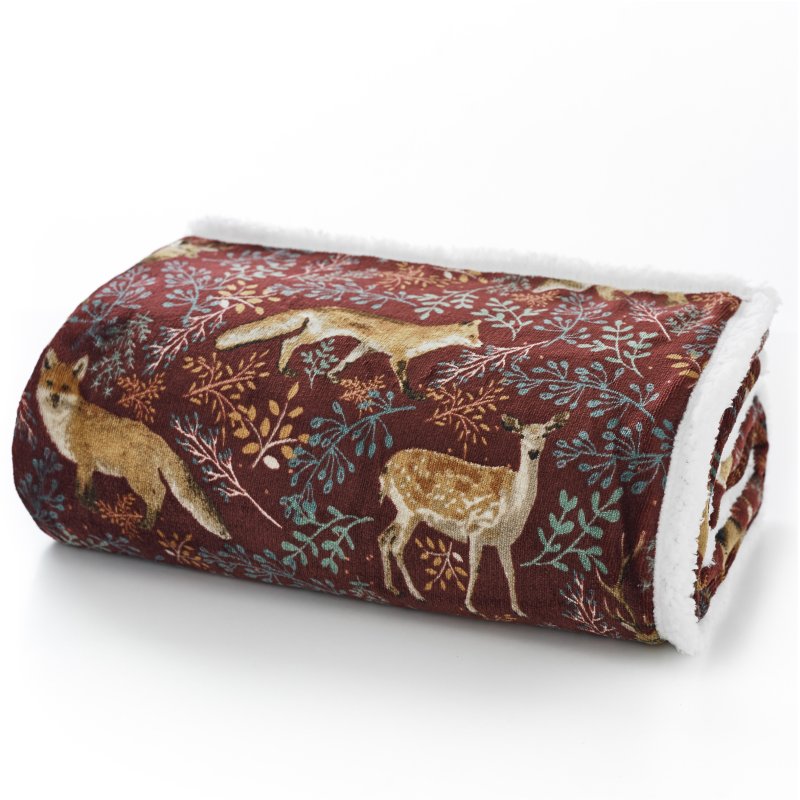 Deyongs Fox & Deer Sherpa Reverse Fleece Throw Mulberry