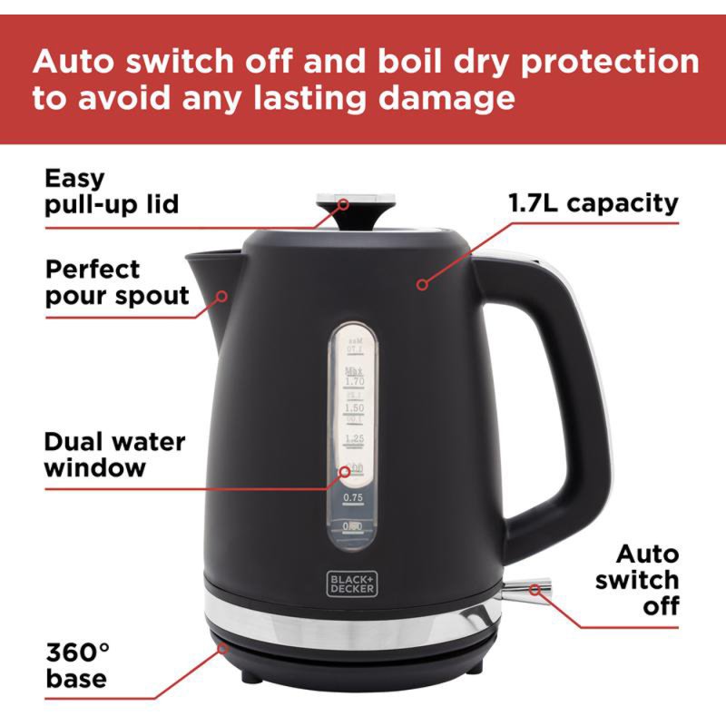 Black & Decker Electric Kettle, Black, 1.7-Liter Capacity