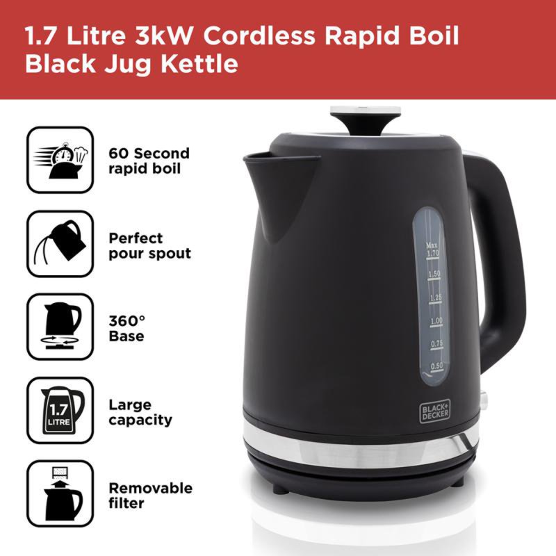 BLACK+DECKER™ 1.7L Rapid Boil Electric Kettle, Boils up to 7 Cups of Water,  Gray