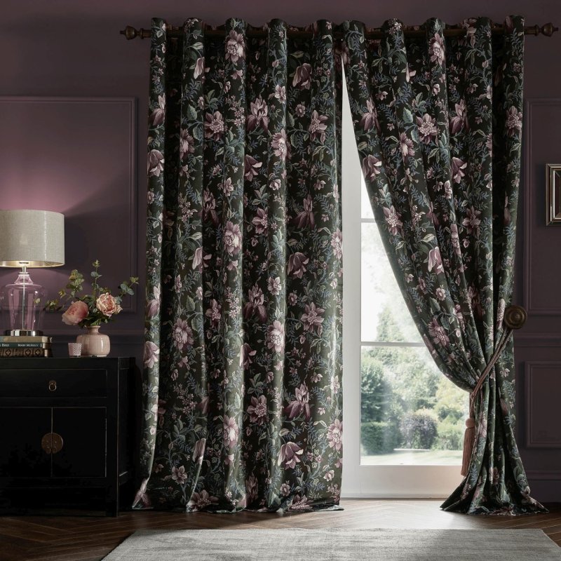Laura Ashley Edita's Garden Charcoal Ready Made Curtains lifestyle image of the curtains