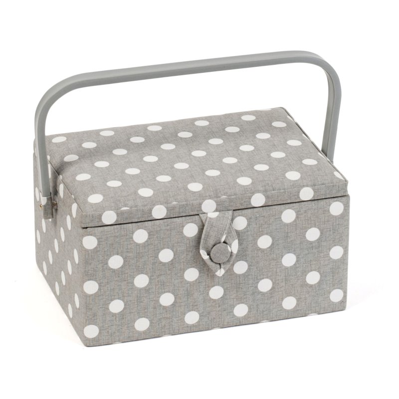Grey Spot Medium Sewing Box With Handle image of the sewing box on a white background