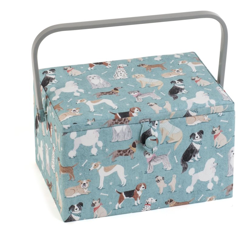 Dogs Large Sewing Box with Handle image of the sewing box on a white background