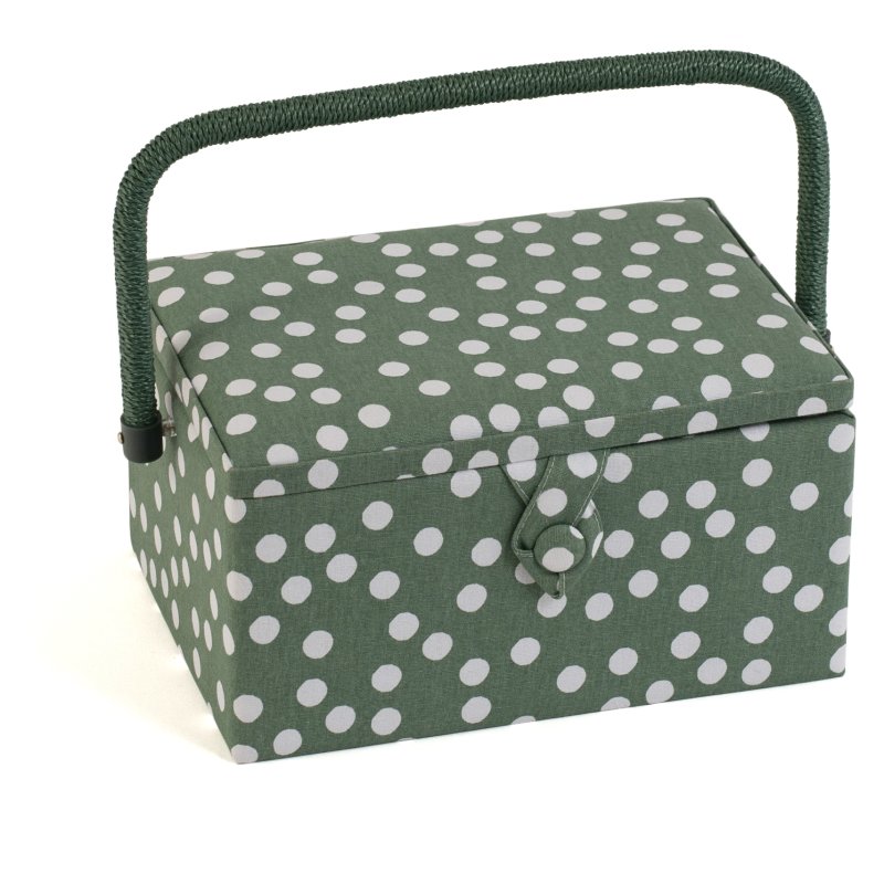 Khaki Green Spot Sewing Box image of the sewing box on a white background