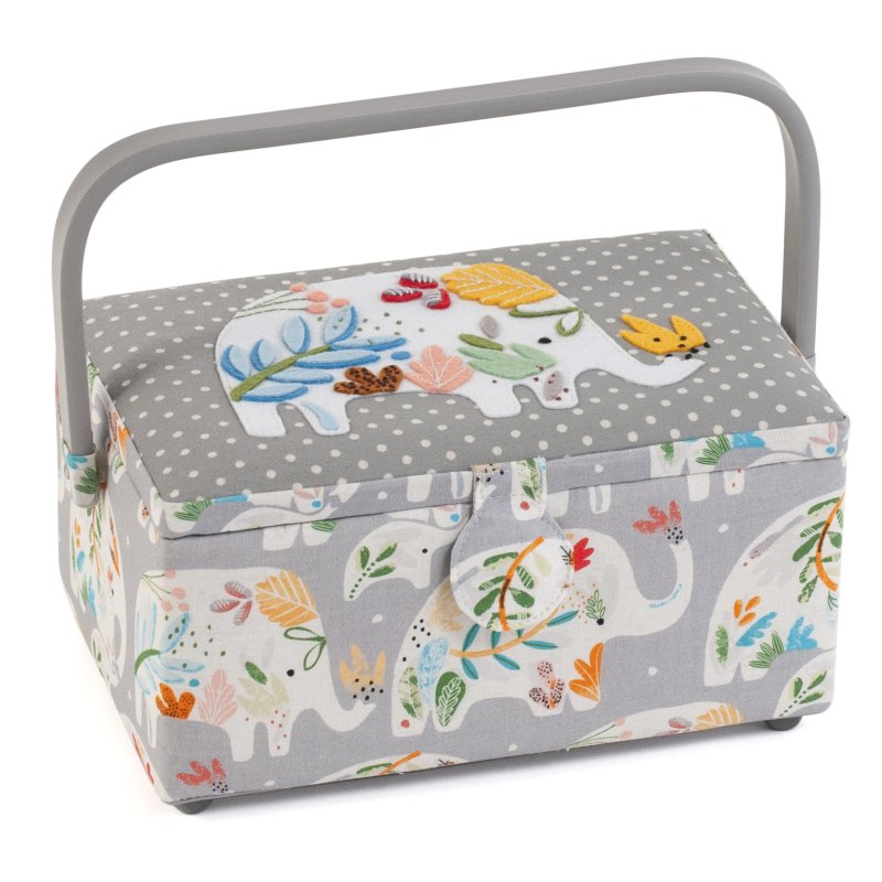 Rectangle Applique Elephants Sewing Box image of the sewing box on a white background