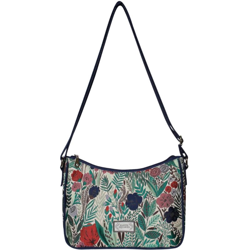 Earth Squared Navy Jacquard Emily Bag image of the bag on a white background