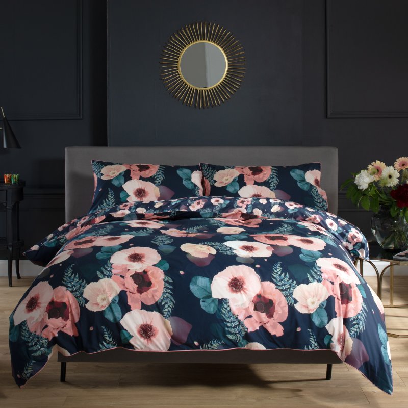 The Lyndon Company Paper Poppies Duvet Cover Set front on lifestyle image of the bedding