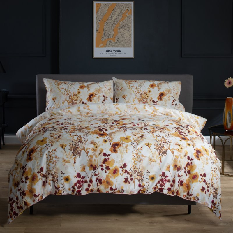 The Lyndon Company Watercolour Spice Meadow Duvet Cover Set front on lifestyle image of the bedding