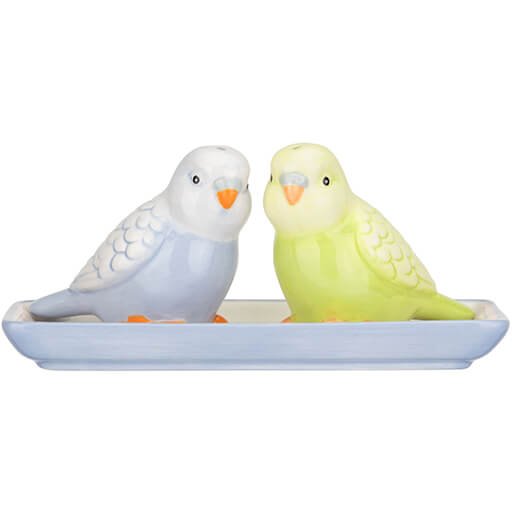 Cath Kidston Painted Table Ceramic Budgie Salt & Pepper Shaker Set image of it on a white background