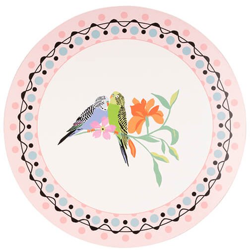 Cath Kidston Painted Table Set of 4 Budgie Cork Backed Round Placemats image of the placemats on a white background