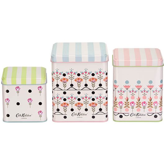 Cath Kidston Painted Table Set of 3 Stacking Storage Tins image of the tins on a white background