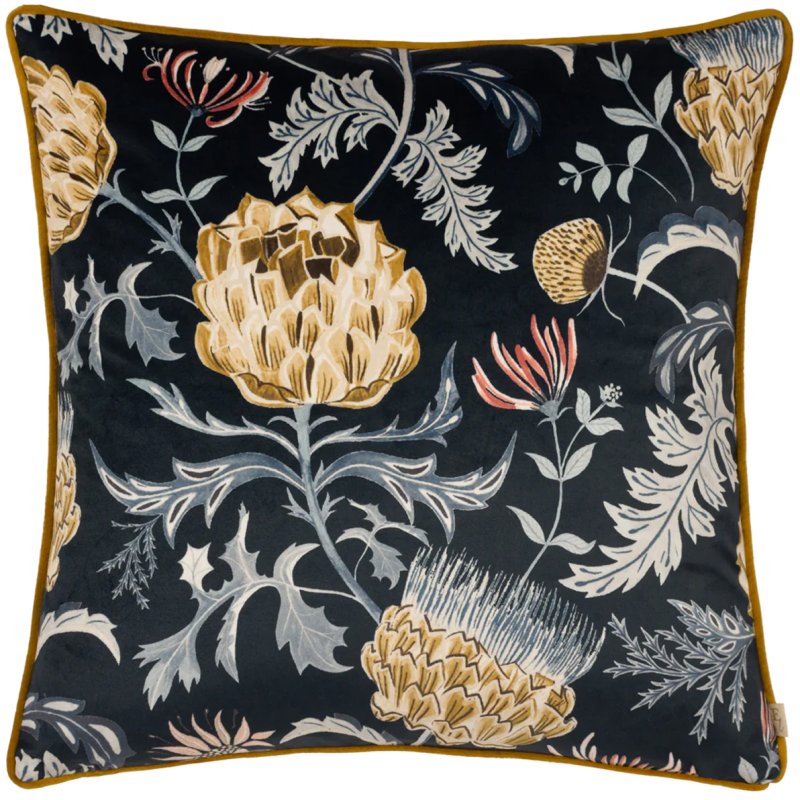 Evans Lichfield Chatsworth Artichoke Velvet Cushion Midnight