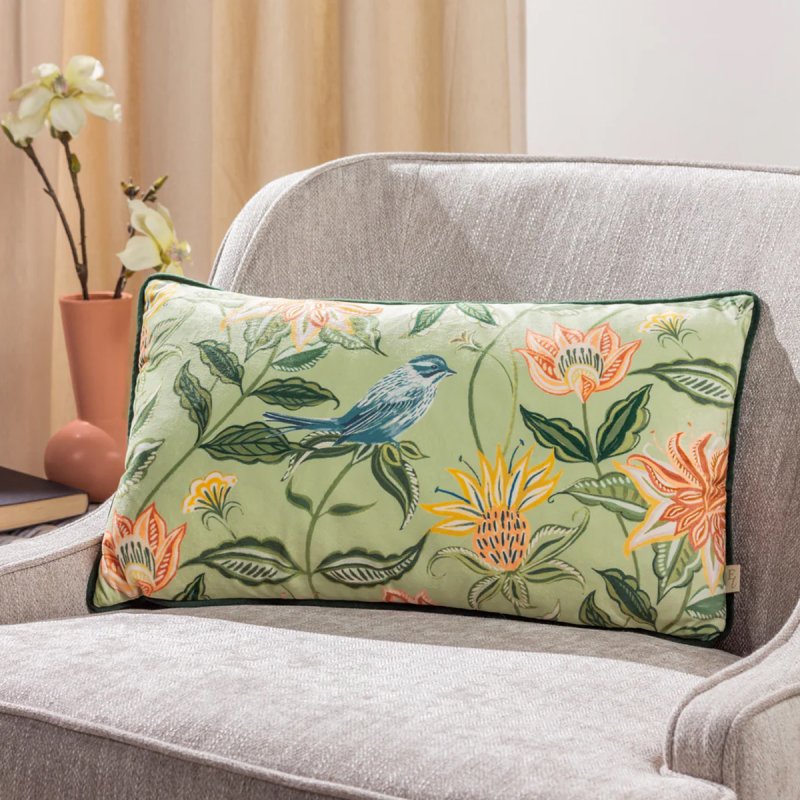 Evans Lichfield Chatsworth Aviary Cushion Sage Aldiss