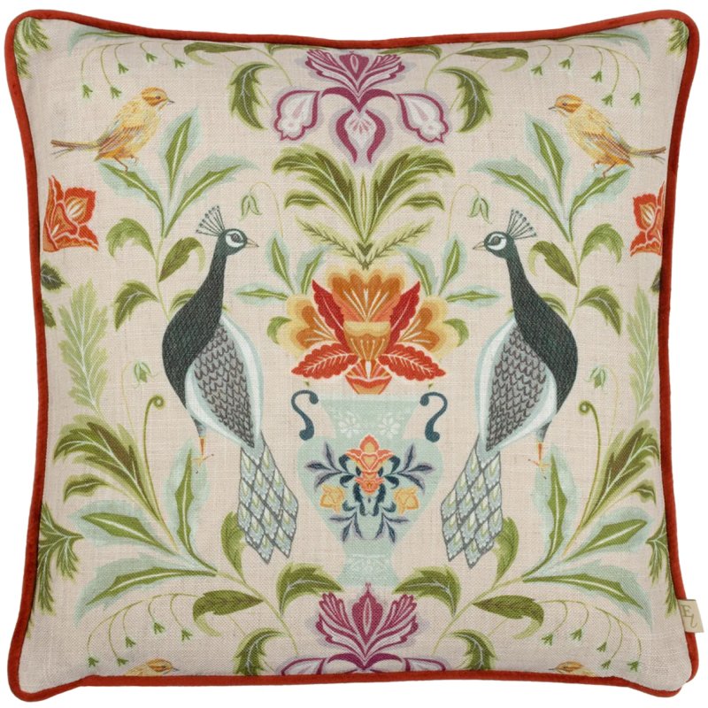 Evans Lichfield Chatsworth Peacock Cushion Natural