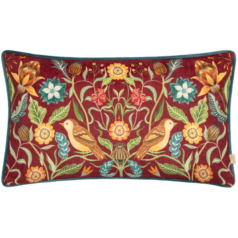 Evans Lichfield Hawthorn Birds Cushion Burgundy