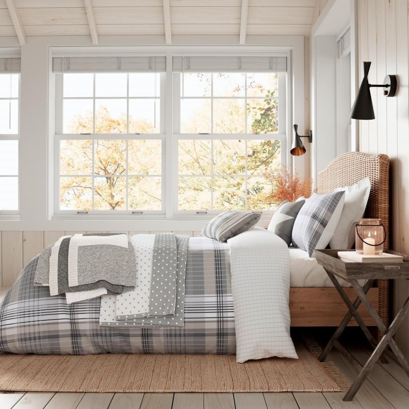 Helena Springfield Brushed Check Warm Grey Duvet Cover Set side on lifestyle image of the bedding
