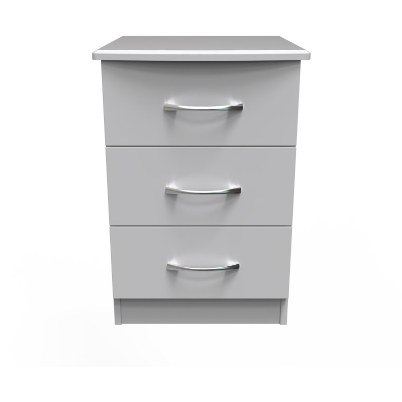 Evelyn 3 Drawer Bedside Cabinet Grey Matt front on image of the drawers on a white background