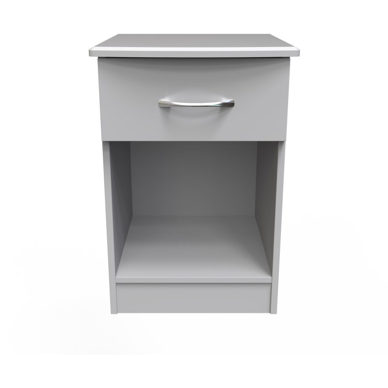 Evelyn 1 Drawer Open Bedside Locker Grey Matt front on image of the table on a white background