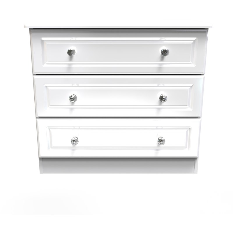 Edinbrugh 3 Drawer Chest White Gloss front on image of the chest on a white background