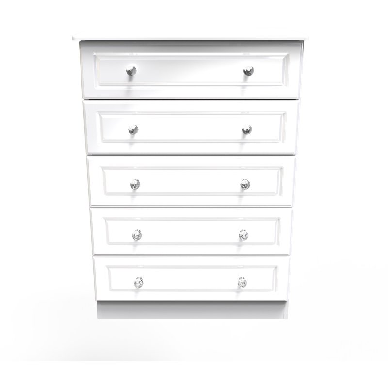 Edinbrugh 5 Drawer Chest White Gloss front on image of the chest on a white background