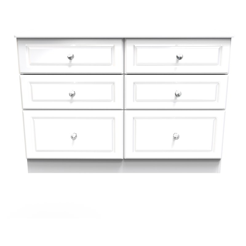 Edinbrugh 6 Drawer Midi Chest White Gloss front on image of the chest on a white background