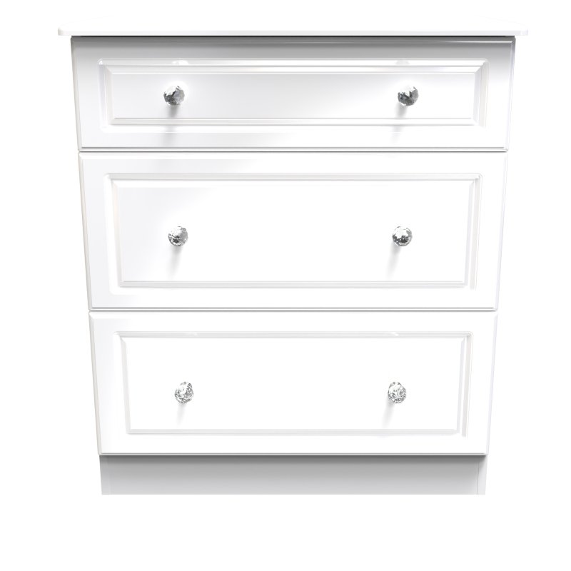 Edinbrugh 3 Drawer Deep Chest White Gloss front on image of the chest on a white background