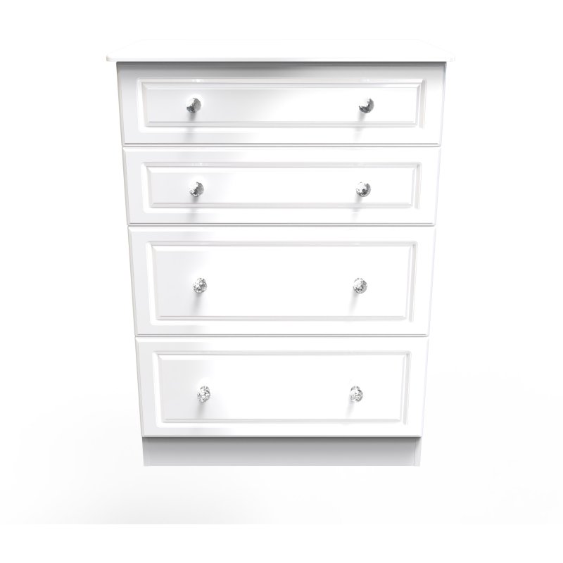 Edinbrugh 4 Drawer Deep Chest White Gloss front on image of the chest on a white background