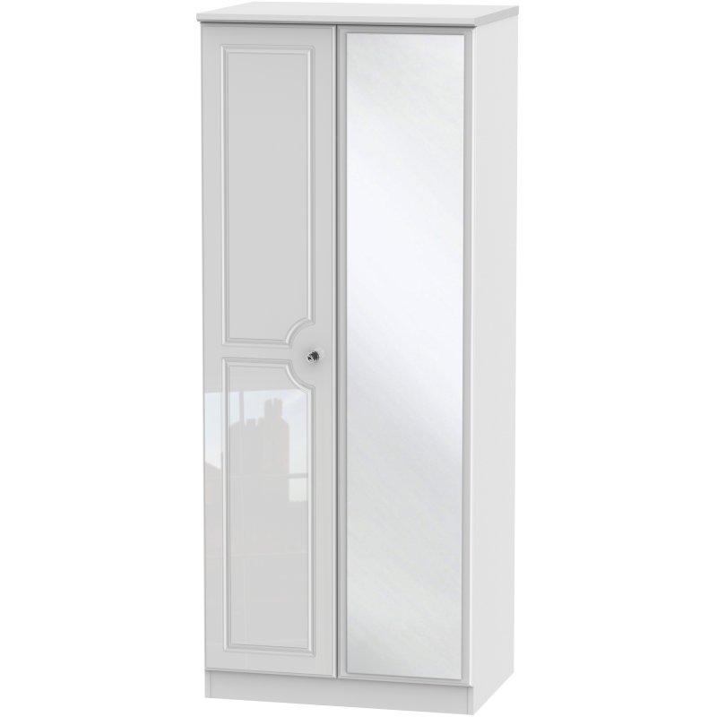 Edinbrugh 2ft 6in Mirrored Wardrobe White Gloss angled image of the wardrobe on a white background