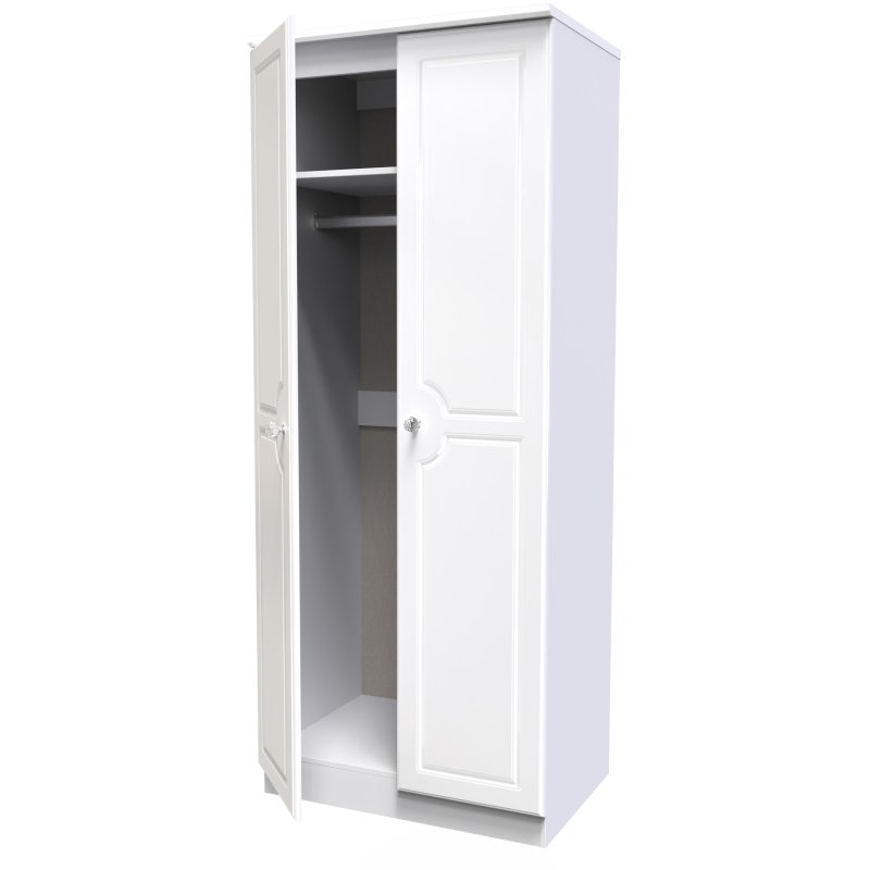 Edinbrugh 2ft 6in Plain Wardrobe White Gloss angled image of the wardrobe on a white background