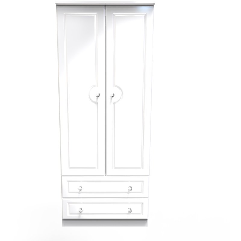 Edinbrugh 2ft 6in Drawer Wardrobe White Gloss front on image of the wardrobe on a white background