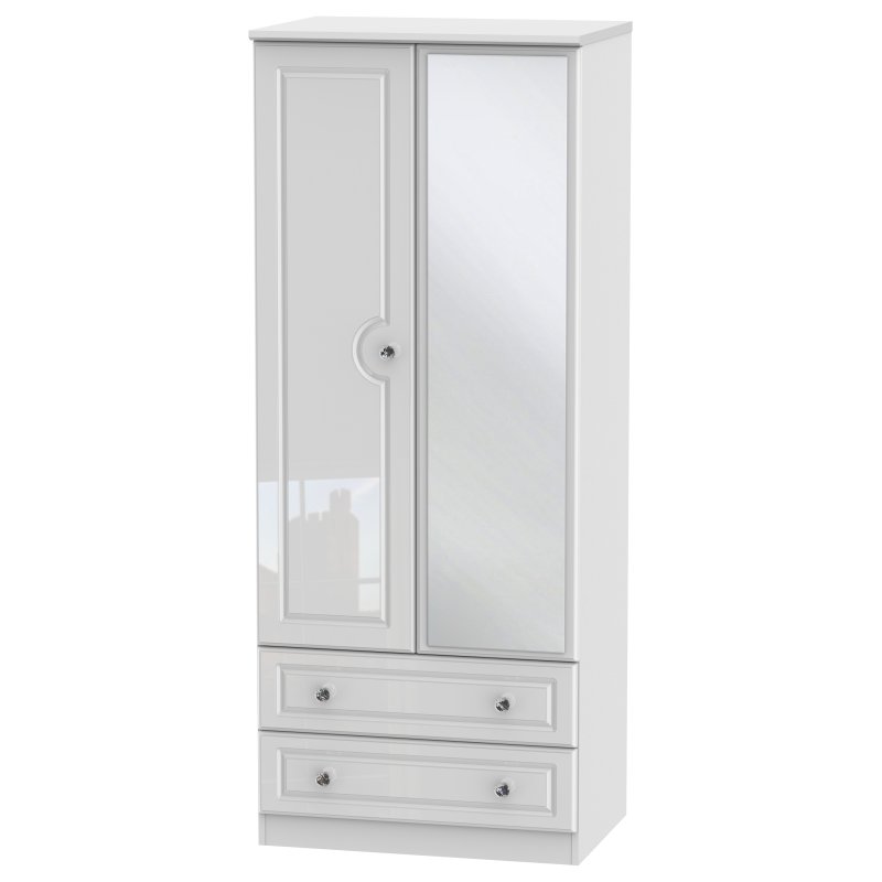 Edinbrugh 2ft 6in Drawer Mirrored Wardrobe angled image of the wardrobe on a white background