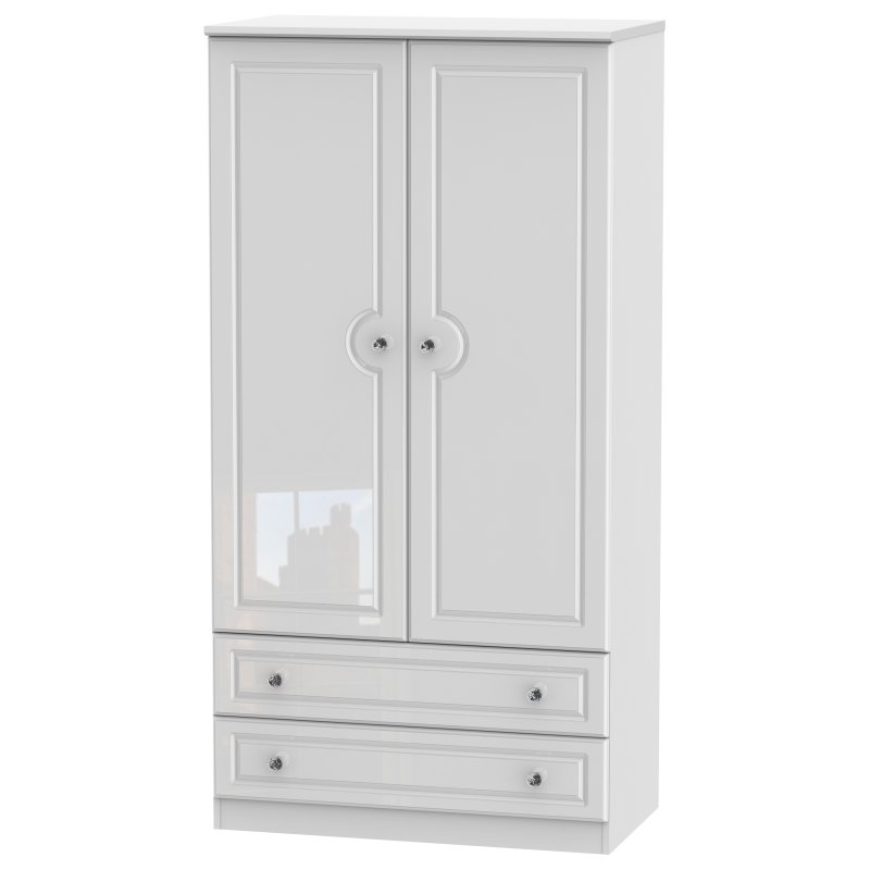 Edinbrugh 3ft 2in Drawer Wardrobe White Gloss angled image of the wardrobe on a white background