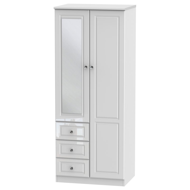 Endinbrugh Combi Wardrobe White Gloss angled image of the wardrobe on a white background