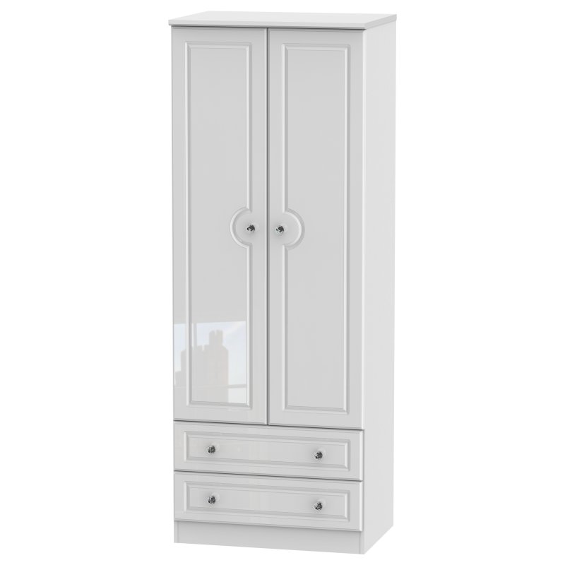 Edinbrugh Tall 2ft 6in Drawer Wardrobe White Gloss angled image of the wardrobe on a white background