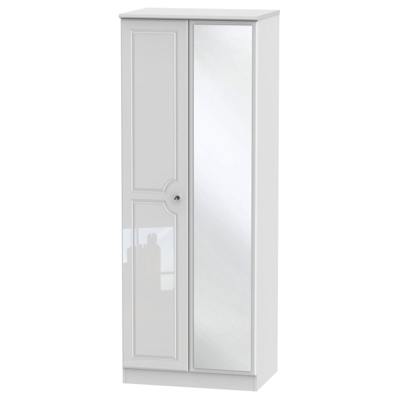 Edinbrugh Tall 2ft 6in Mirrored Wardrobe White Gloss angled image of the wardrobe on a white background