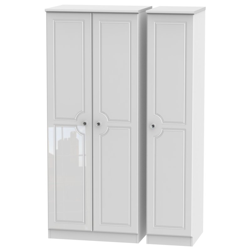 Edinbrugh Triple Plain Wardrobe White Gloss angled image of the wardrobe on a white background