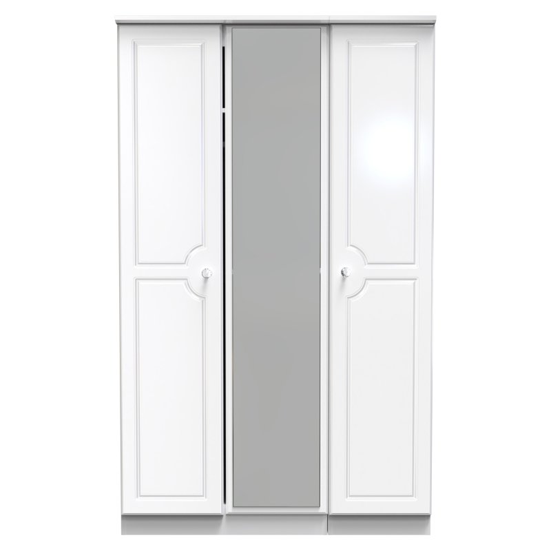 Edinbrugh Triple Mirrored Wardrobe White Gloss front on image of the wardrobe on a white background