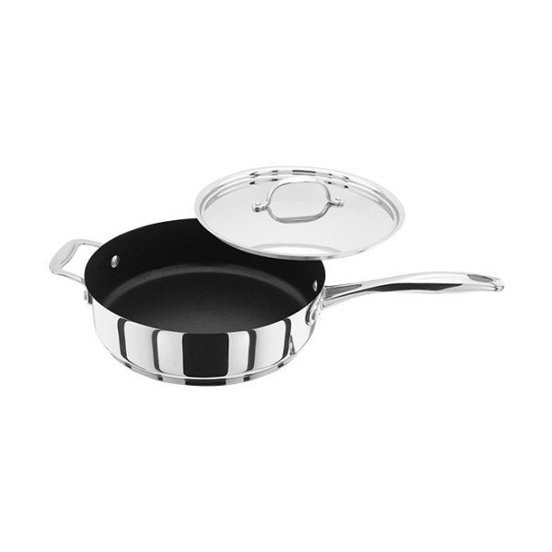 Stellar 7000 24cm Non-Stick Saute Pan image of the pan with the lid on a white background