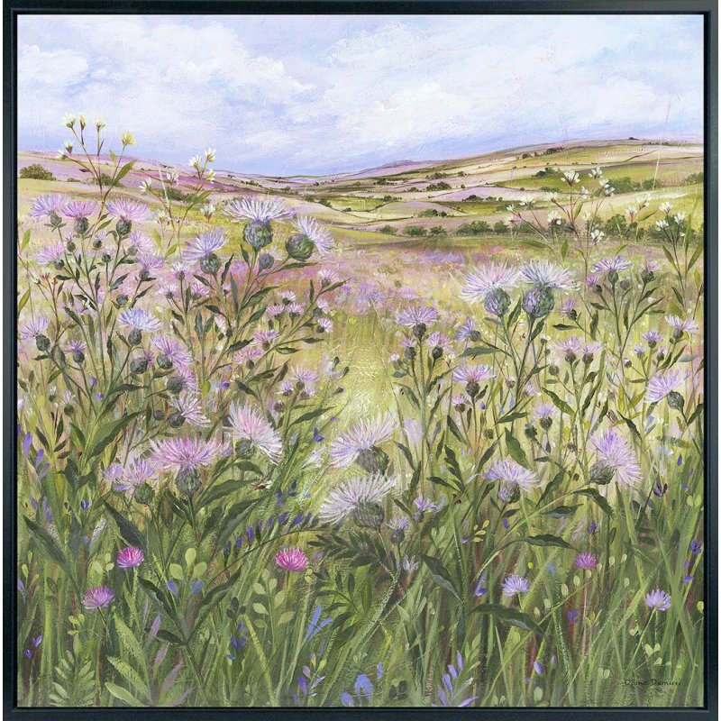 Lilac Thistle Field Framed Canvas image of the canvas