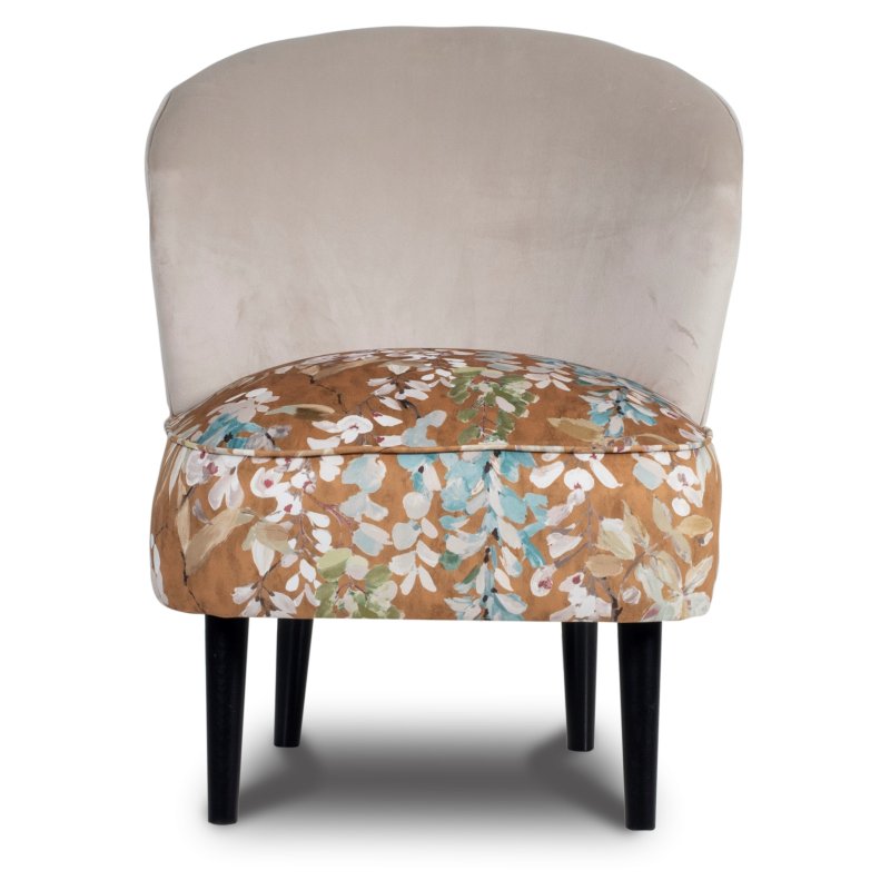 Evie Ochre Botanical Fabric Accent Chair front on image of the chair on a white background