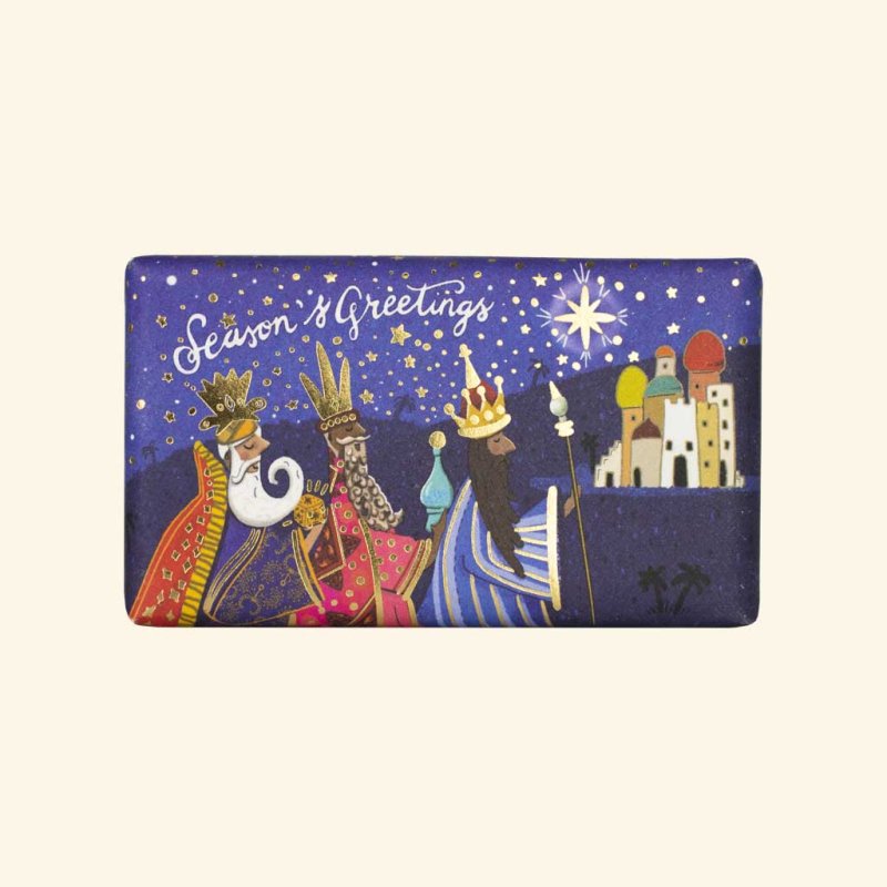 The English Soap Company Three Kings Christmas Soap image of the wrapped soap on an off white background