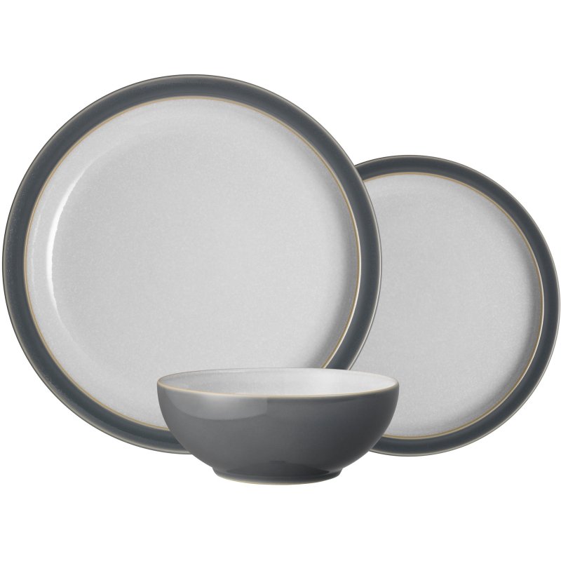 Denby Elements Fossil Grey 12 Piece Tableware Set image of the set on a white background