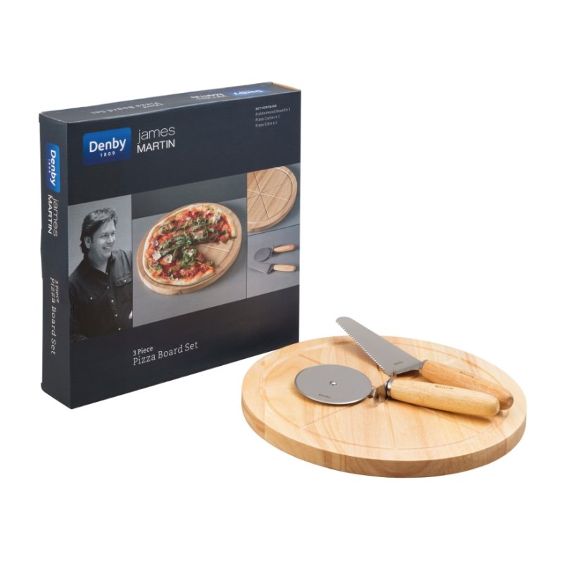 Denby James Martin Pizza Board and Cutter Set image of the set on a white background