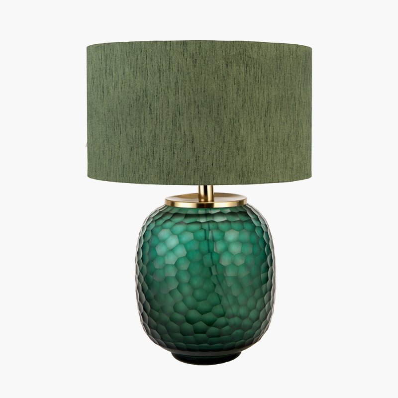 Camila Green Cold Cut Textured Glass Table Lamp image of the lamp on a white background