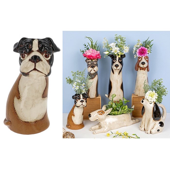 Village Pottery Top Dog Boxer Vase Image of the vase