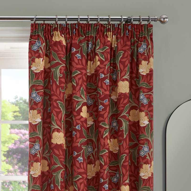 D&D Sandringham Red Ready Made Curtains | Aldiss of Norfolk