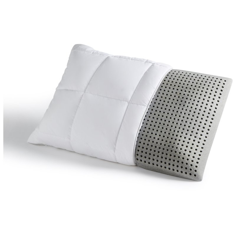 The Fine Bedding Company Natural Latex Foam Pillow image of the pillow and case on a white background