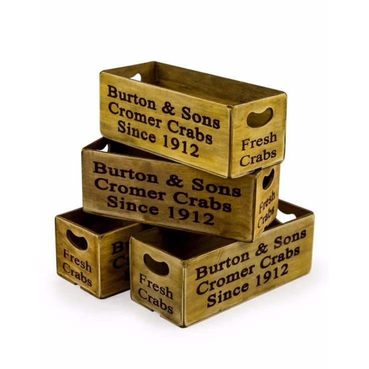 Set Of 4 Antiqued Cromer Crabs Wooden Boxes image of the boxes on a white background